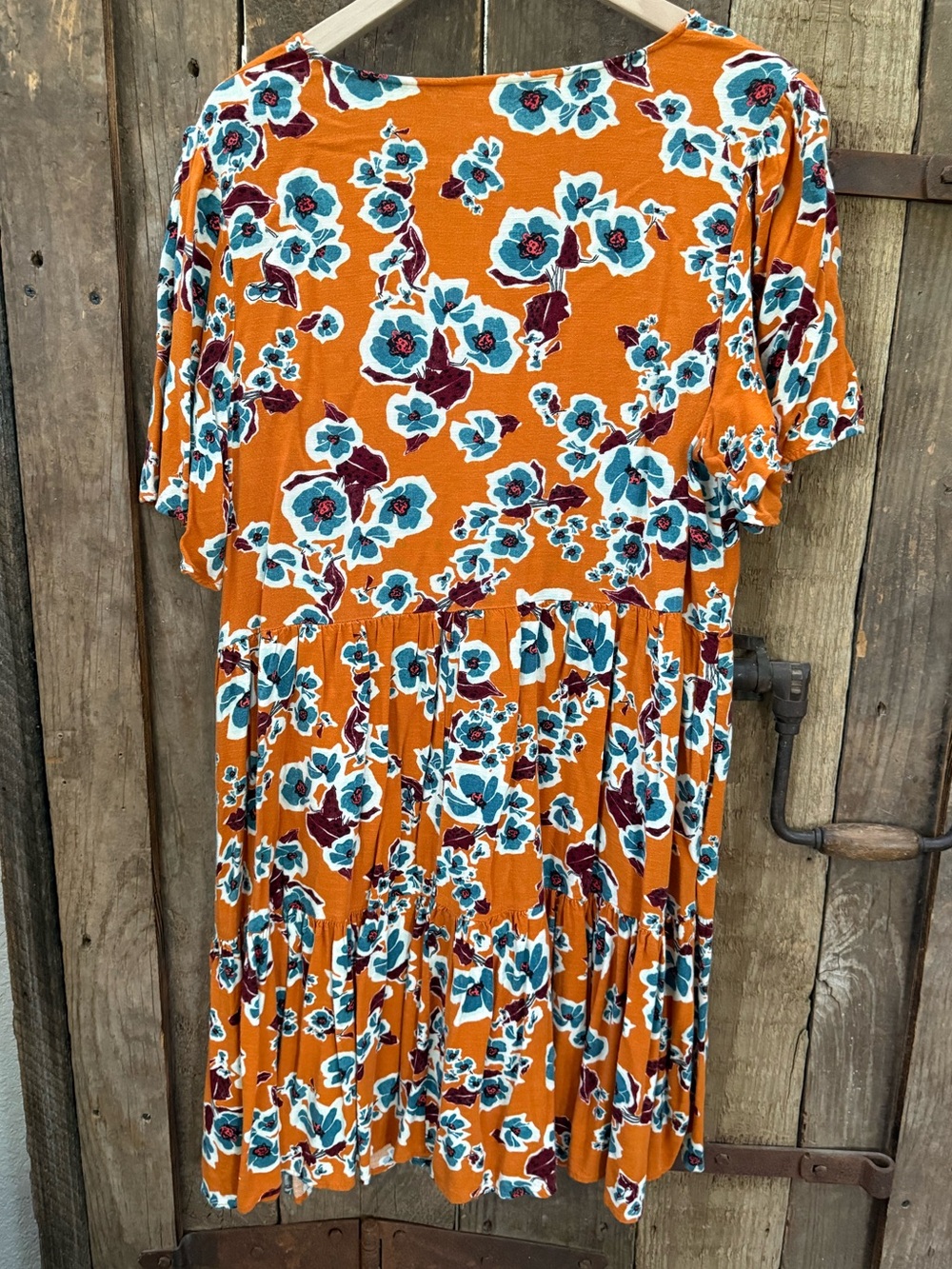 Ava & Viv Boho Summer Dress Women’s Size X Orange Floral Flutter Sleeve VNeck - Picture 7 of 15